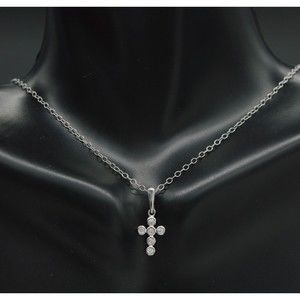 14K Solid White Gold Round CZ Cross Pendant Women-Ladies Jewelry